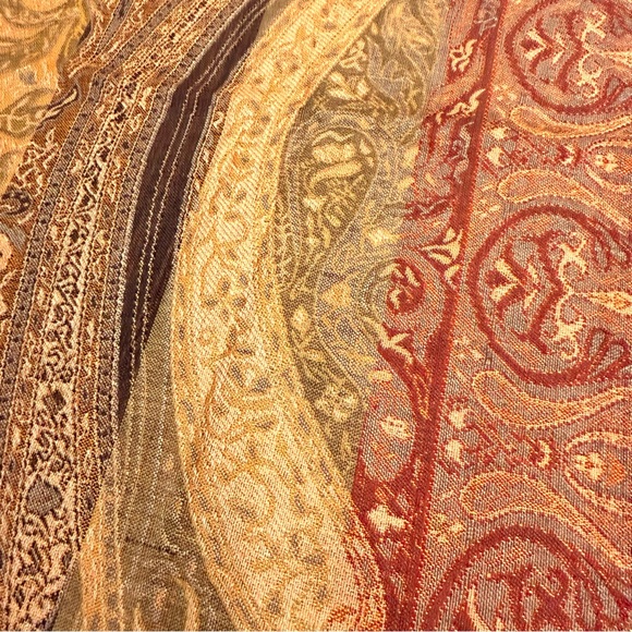 MoMA Scarf Multicolor Shawl Paisley Wool Silk Blend 78”*28” Warm Artsy Brown - Picture 4 of 8